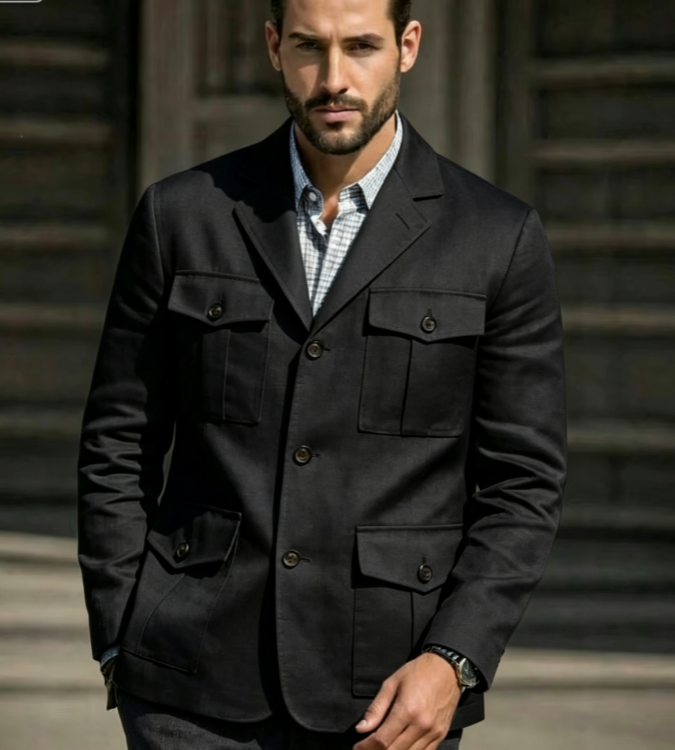 Blauwe linnen safari blazer he - Men'S Formal Resort Wear recensie en prijs
